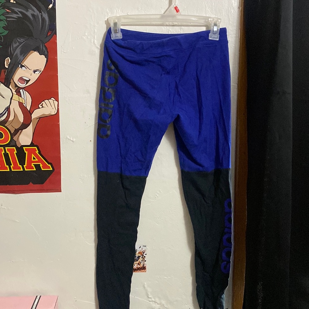 blue/black addidas leggings